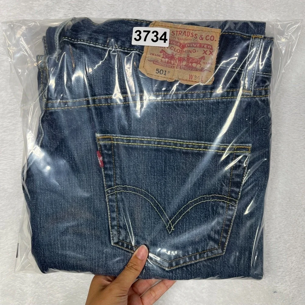 Levi's‎ 501 Jeans Mens Blue Denim Mid Rise Straight Button Fly 33X35.5 - Flaws